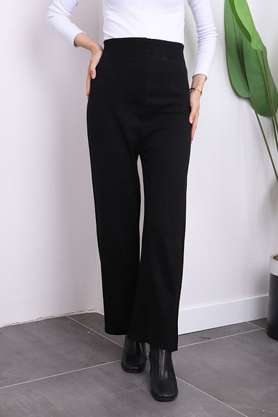 İmajButik Μαύρο Πλεκτό Παντελόνι Φαρδύ Ψηλόμεσο