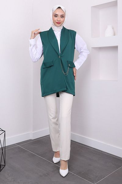 İmajButik Emerald Green Vest - Chain Detailed