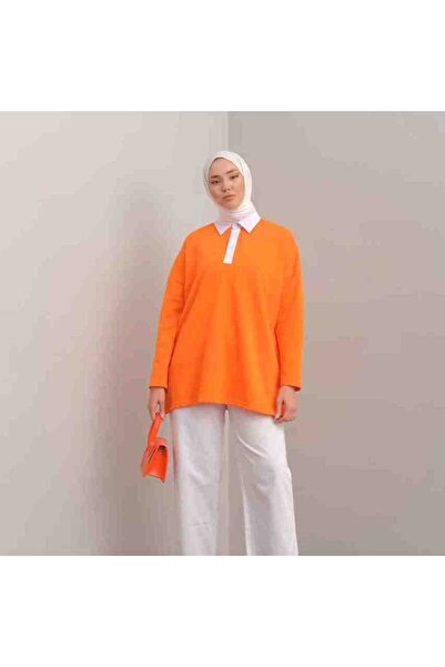polo yaka portakal rengi sweatshirt
