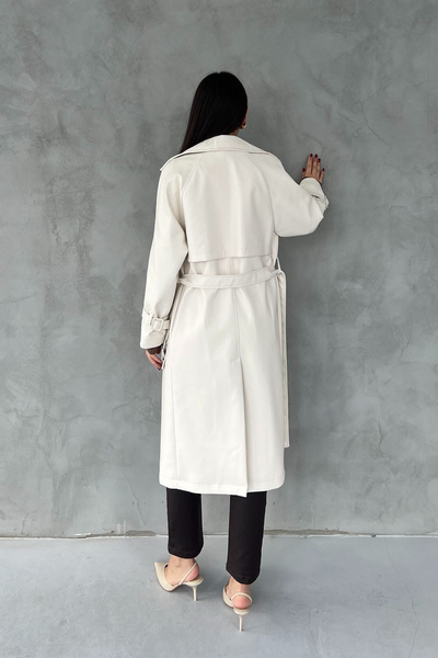 Seda Yalçın Atelier Ekru Kemerli Deri Trençkot