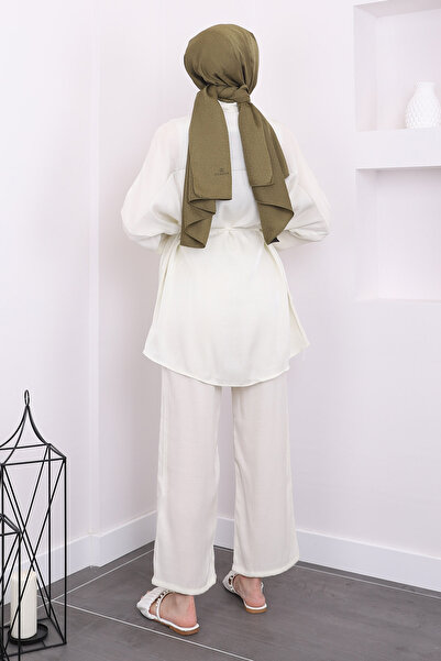 İmajButik Tunic and Trousers Set - Cream, Waist Belted