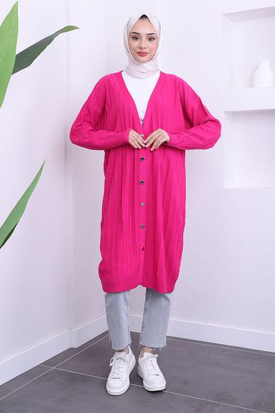 İmajButik Dark Fuchia Seasonal Mercerized Loose Knitwear Cardigan