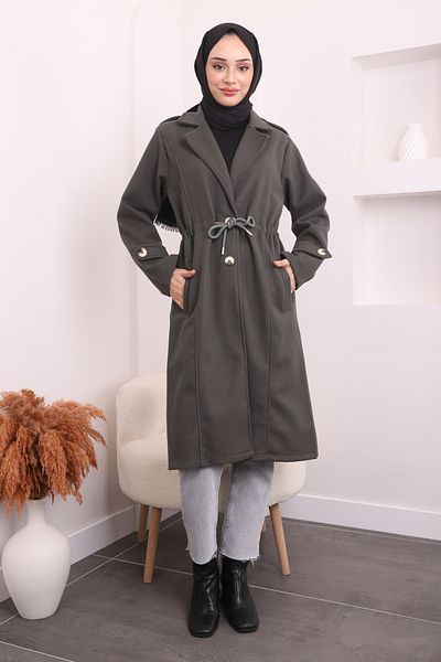 İmajButik Χακί παλτό με γραβάτα στη μέση