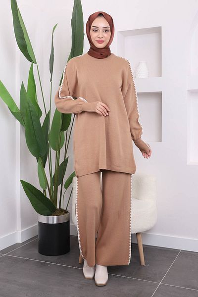 İmajButik Μπισκότο Shepherd's Stitch Knitwear Παντελόνι Σετ τουνίκ