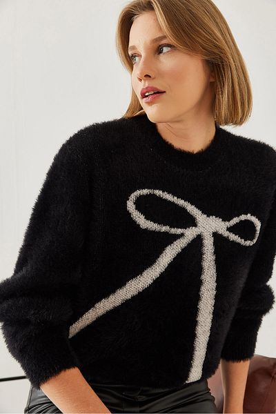 Bianco Lucci Pulover de damă cu model cu fundă moale cu barbă 20246250