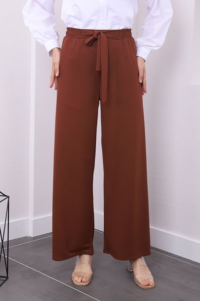 İmajButik High Waist and Wide Leg Brown Trousers