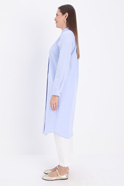 ALLDAY Mavi Basic Gizli Patlı Uzun Gömlek