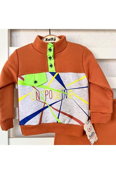 sally baby 3 Thread Winter, Raised Inside, Printed, Button Detailed Top and Bottom Set, Tracksuit Set