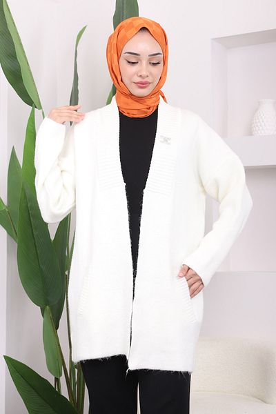 İmajButik Πλεκτή ζακέτα Şardon με εκρού καρφίτσα