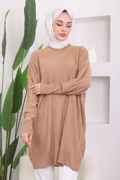İmajButik Μπισκότο Crew Neck Mercerized Casual Knitwear Tunic