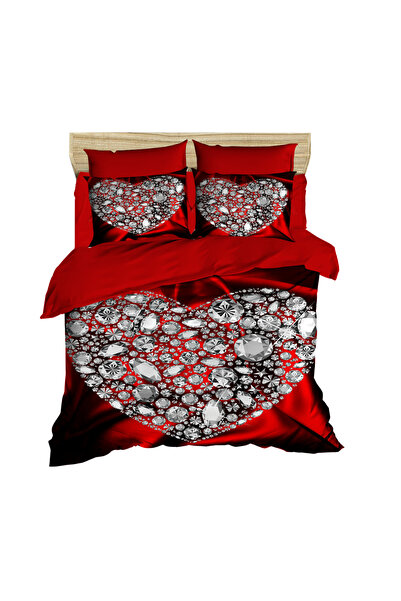 Fabeteks Valentine's Day Heart Diamond 3D Double Duvet Cover Pillow Set