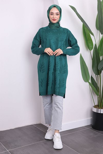İmajButik Emerald Green Cold Thread Mercerized Knitwear Tunic