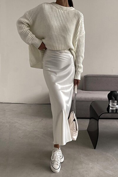 Madmext Mad Girls White Satin Skirt Mg1409