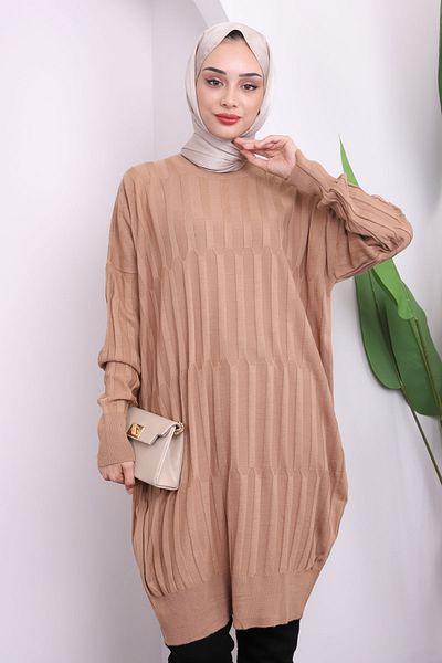 İmajButik Μπισκότο Crew Neck Mercerized Casual Knitwear Tunic
