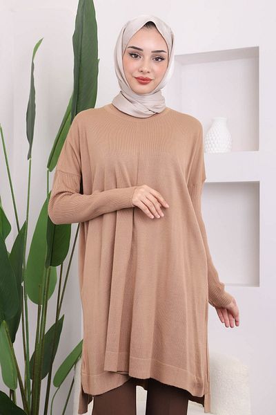 İmajButik Μπισκότο Crew Neck Mercerized Casual Knitwear Tunic