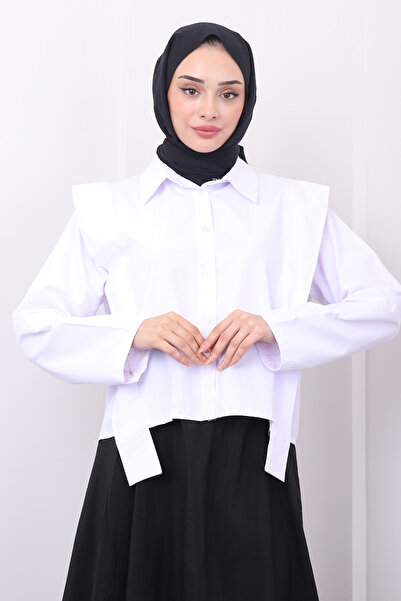 İmajButik Κοντό πουκάμισο - Λευκός γιακάς και λεπτομέρεια ρίγες