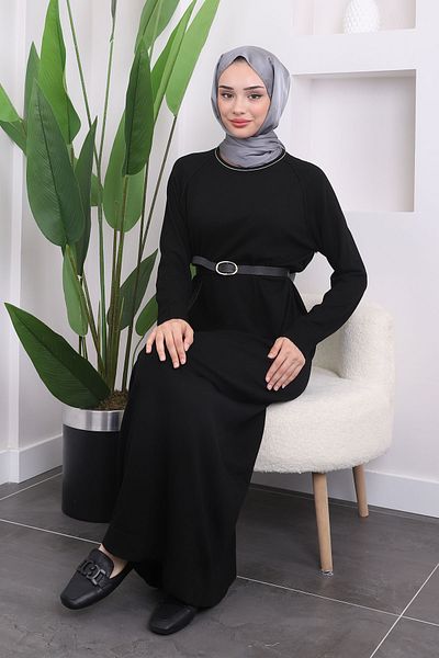 İmajButik Μαύρο Πλεκτό Φόρεμα Mercerized Cold Yarn