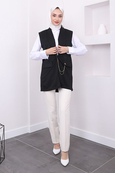 İmajButik Black Vest with Chain Detail