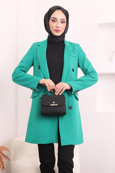 İmajButik Πράσινο μπουφάν με διπλό γιακά με επένδυση