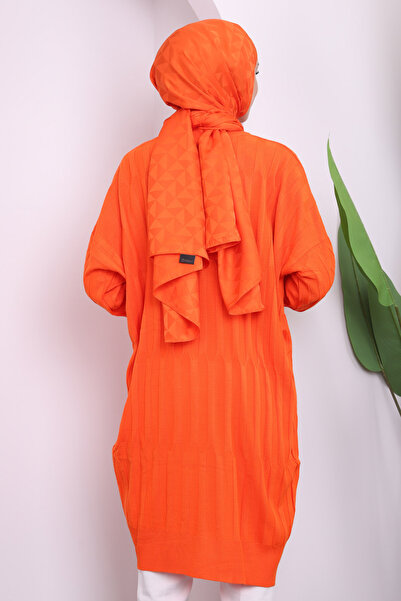 İmajButik Πορτοκαλί Crew Neck Mercerized Casual Knitwear Tunic