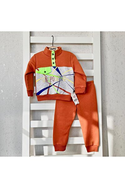 sally baby 3 Thread Winter, Raised Inside, Printed, Button Detailed Top and Bottom Set, Tracksuit Set