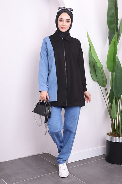İmajButik Black Zippered Jeans Detailed Trousers Suit