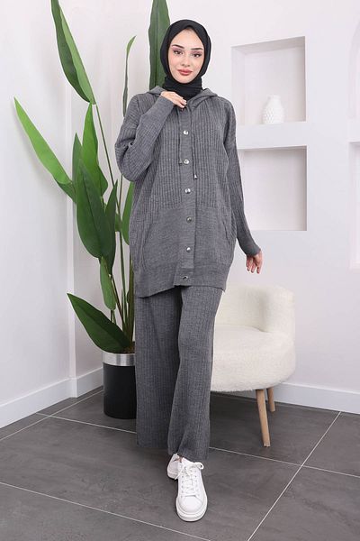 İmajButik Smoked Ribbed Trousers Triple Combination Set