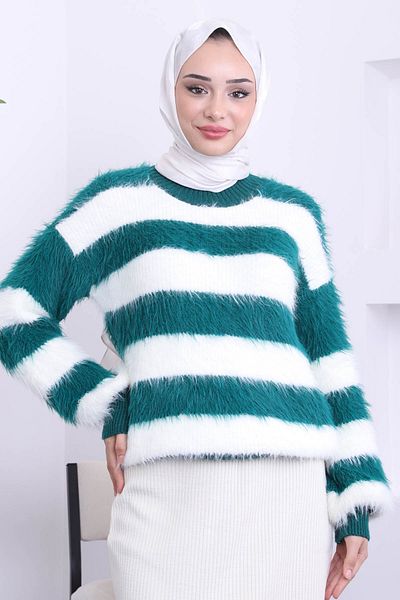 İmajButik سترة تيكو مخططة باللون الأخضر الزمردي