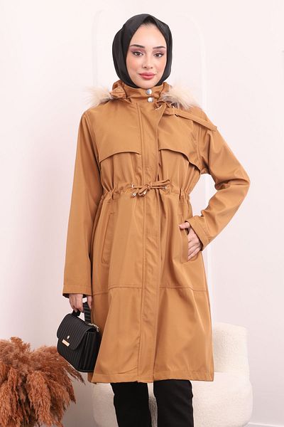 İmajButik Παλτό με κουκούλα με μαύρισμα γιακά