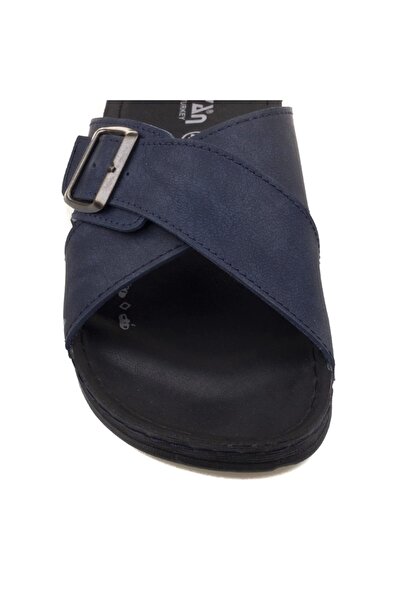 ARYAN Men's Cross Belted Slippers Navy Blue