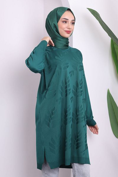 İmajButik Emerald Green Cold Thread Mercerized Knitwear Tunic