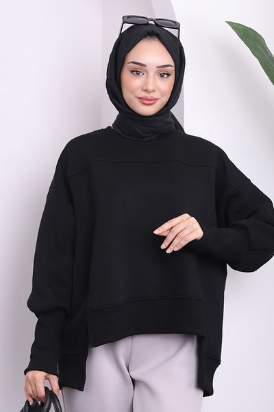 İmajButik Μαύρο Crew Neck με τρεις κλωστές Basic Sweat