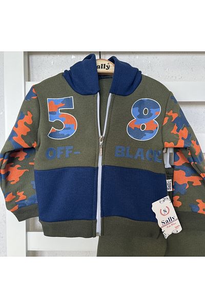sally baby 3 Thread Winter Hooded Inside, Soldier Printed, Printed, Zippered, Hooded Bottom-Top Set