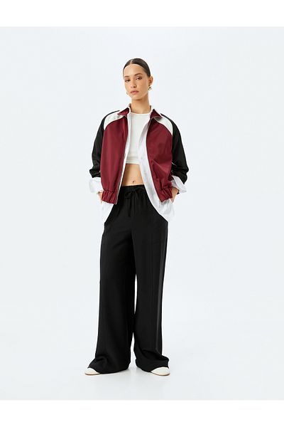 Koton Viscose Wide Leg Sweatpants with Tie Waist Elastic Pockets