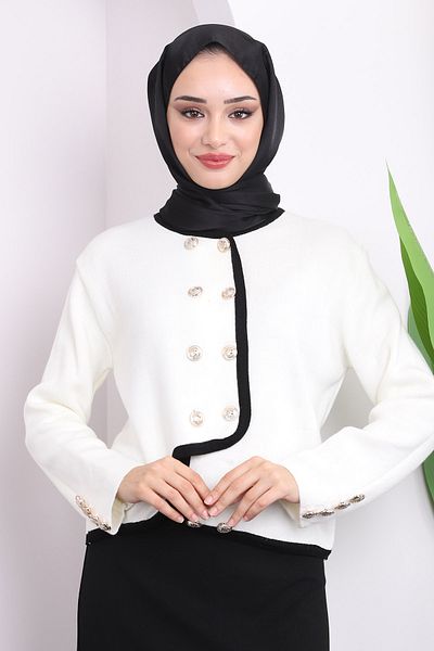 İmajButik Ζακέτα με κουμπιά εκρού Crop Knitwear