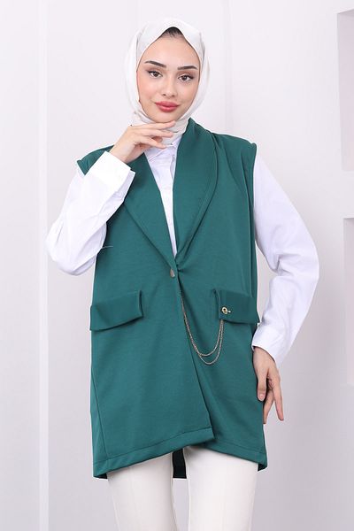 İmajButik Emerald Green Vest - Chain Detailed