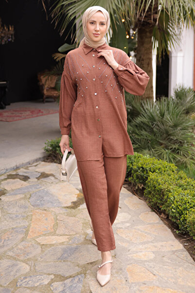 İmajButik Set de lenjerie detaliat cu mâneci de piatră bronz