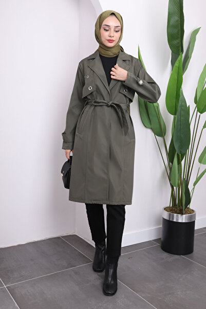 İmajButik Καμπαρντίνα με ζώνη μέσης χακί