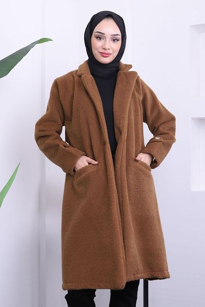 İmajButik Παλτό τσέπης με κουμπιά καφέ