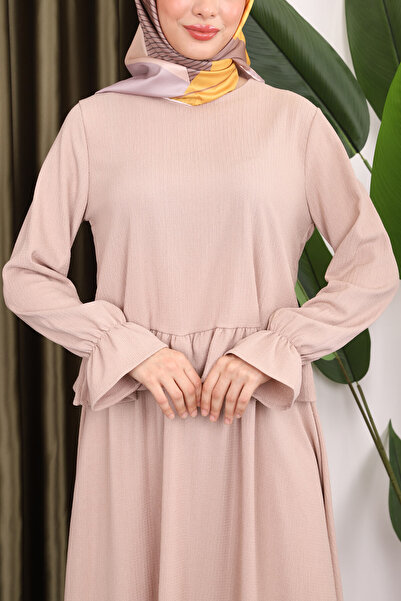 İmajButik Beige Blouse and Skirt Set - Sleeve Detail