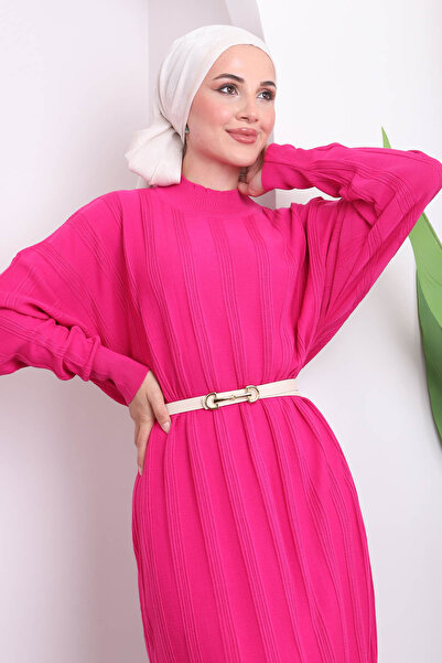 İmajButik Φούξια Πλεκτό Φόρεμα με γιακά Mercerized