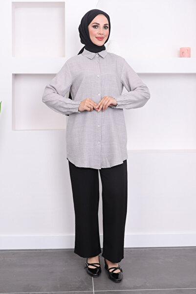 İmajButik قميص أيروبين - رمادي ومزين بالأحجار