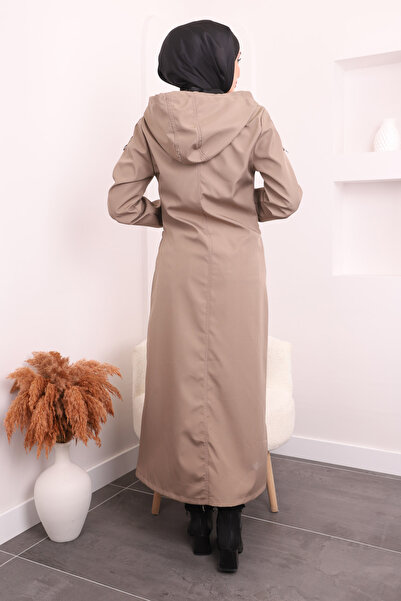 İmajButik Μακριά καμπαρντίνα με κουκούλα βιζόν με ελαστικό μανίκι