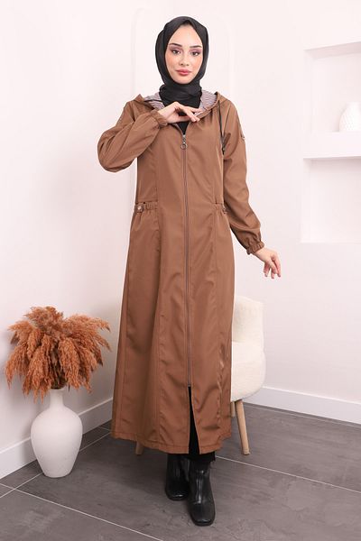İmajButik Μακριά καμπαρντίνα με κουκούλα και ελαστικό μανίκι