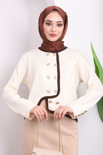 İmajButik Ζακέτα με κρεμ κουμπιά Crop Knitwear