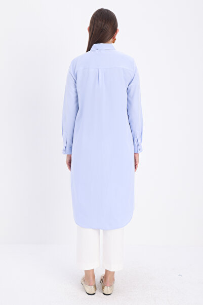 ALLDAY Mavi Basic Gizli Patlı Uzun Gömlek
