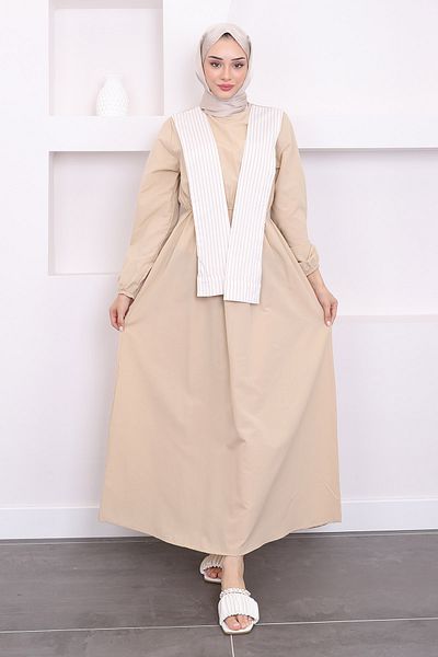 İmajButik Jewel Collar and Elastic Waist Dress