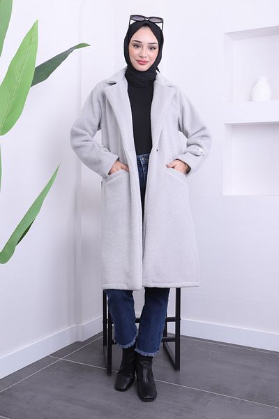 İmajButik Γκρι παλτό τσέπης με κουμπιά