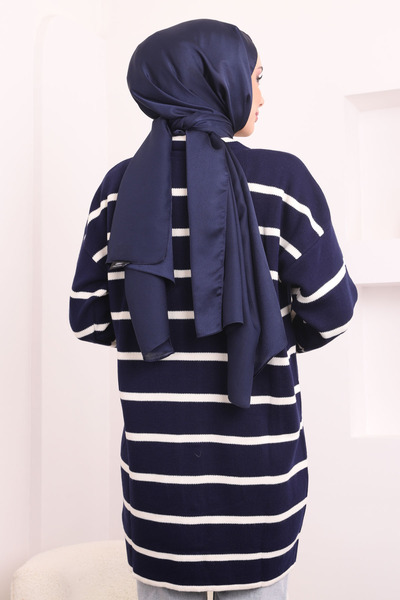 İmajButik Μπλε ριγέ πλεκτή ζακέτα