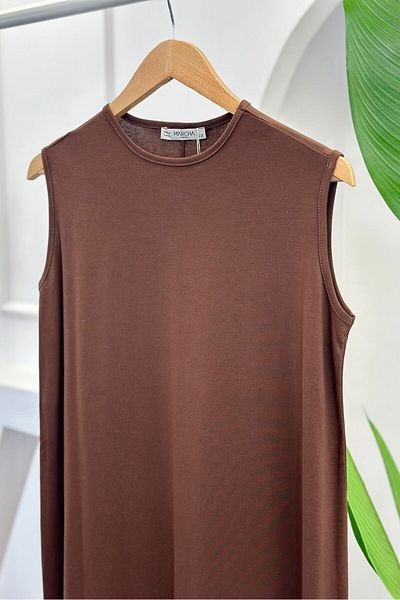 İmajButik Crew Neck Brown Underwear Dress - Zero Sleeve